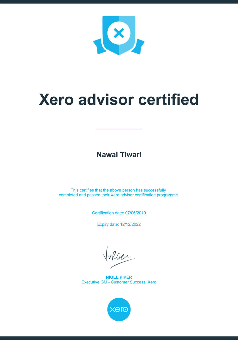 Xero Certificate 2022